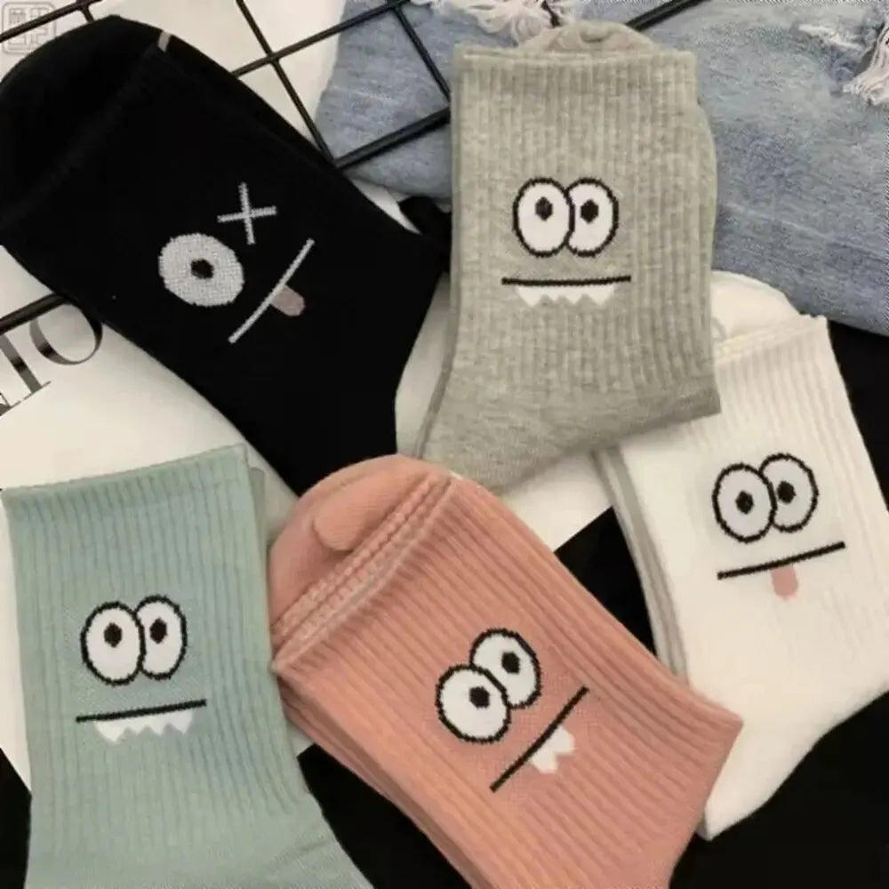 5 Pairs Women's Cute Expression Printed socks